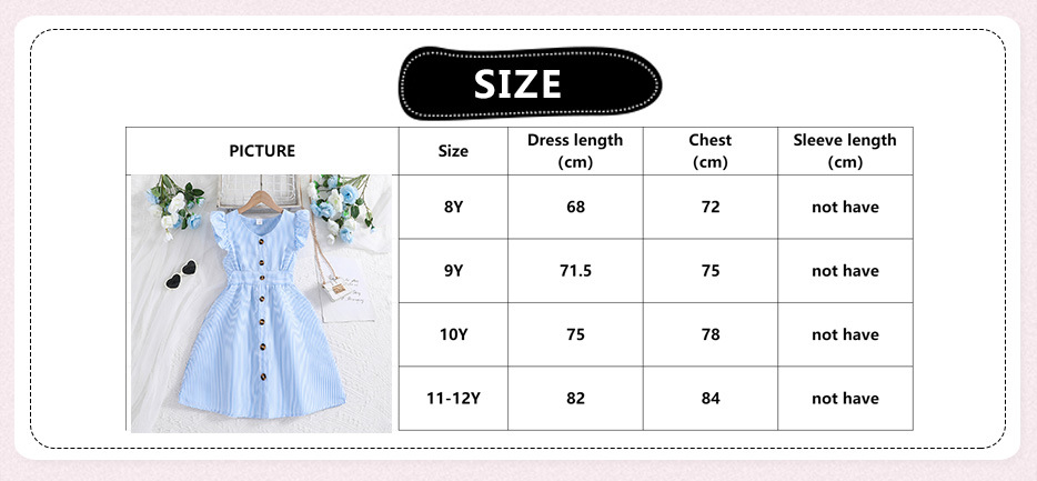 Girl Dress Summer New Light Blue Stripe Ruffled Sleeveless V-Neck Dress Elegant Cute Daily Casual Vacation Style Outifits