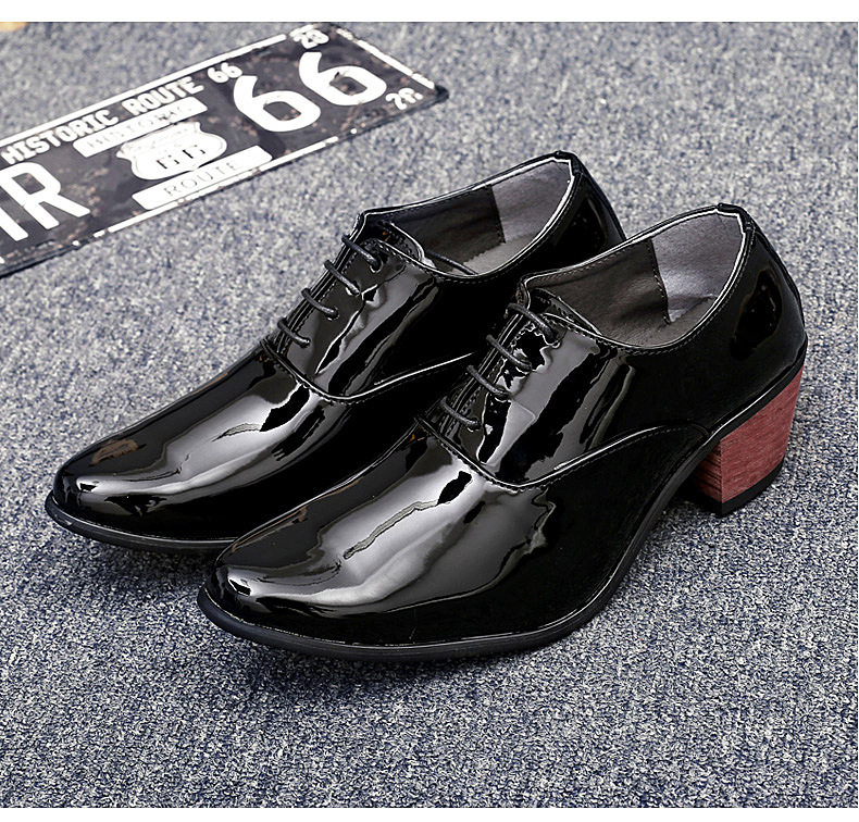 Men Patent Leather Oxford Shoes Breathable Pointed Toe High Heels Formal Business Prom Fashion Dress Wedding Groom Shoes 663