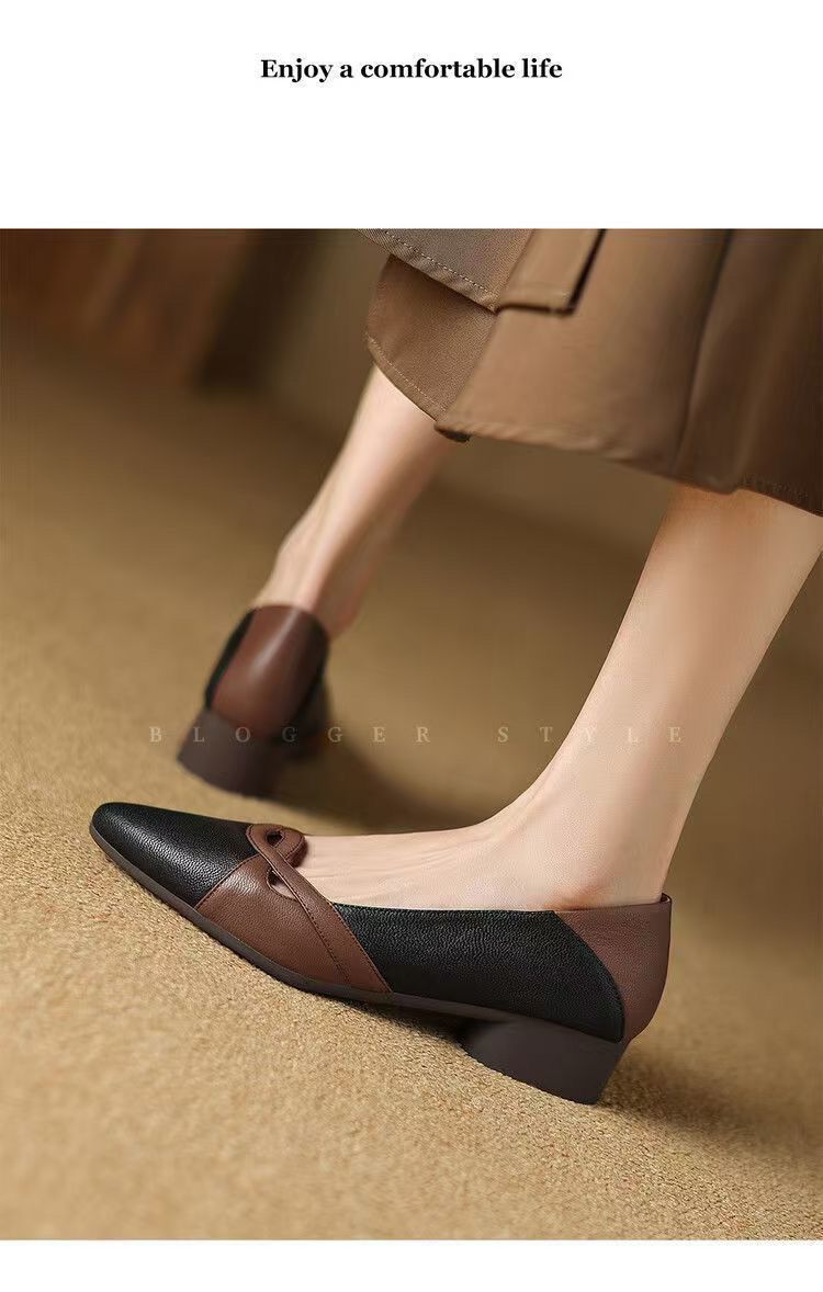 Women's PU Shallow Pointed Toe Low Top Shoes Low Heel Rubber Flat Sole Lightweight Non-Slip Comfort Casual Daily Shoes