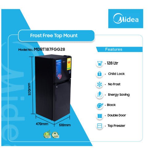 MIDEA 128L MDRT187FGG28 FRIDGE BLACK