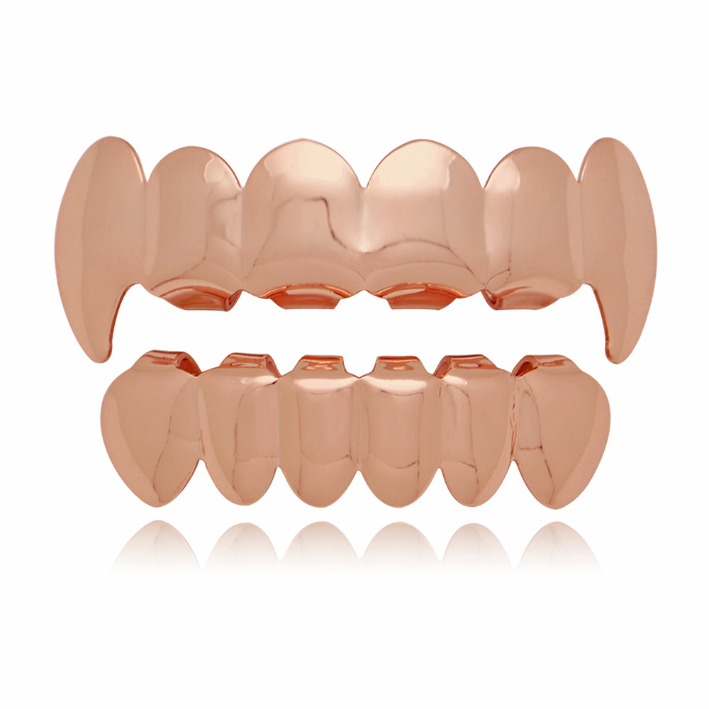 Hip Hop Braces 18K Real Gold Plated Top 8 Bottoms 8Grillz for Men Ladies Glossy Gold Teeth tooth accessories