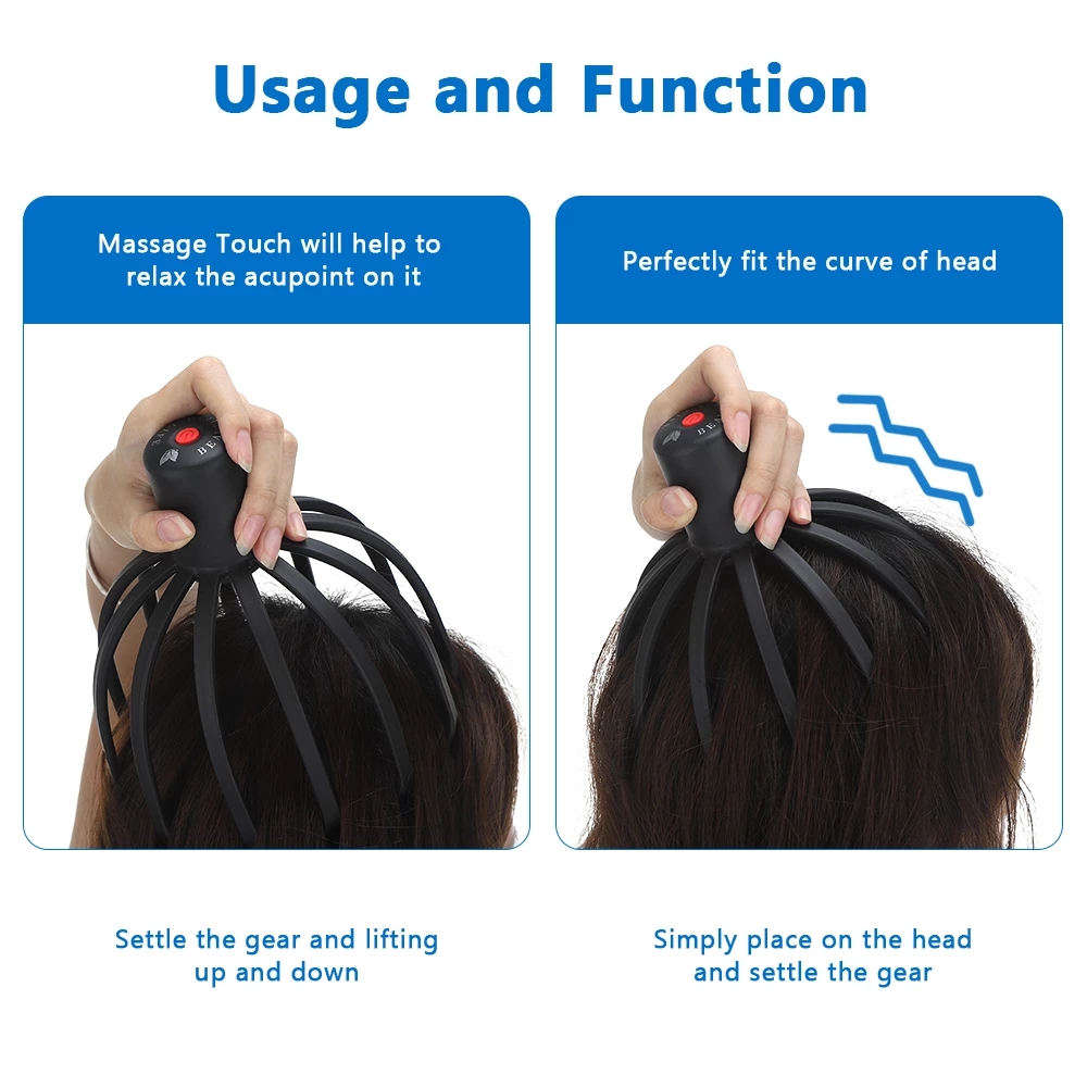 Electric Octopus Claw Scalp Massager Hands Free Therapeutic Head Scratcher Relief Hair Stimulation Rechargable Stress Relief New