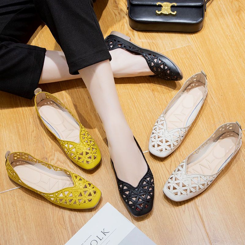 Women's Summer Square Toe Multifunctional Casual Hollow Flat Shoes, Comfortable and Lightweight Sandals