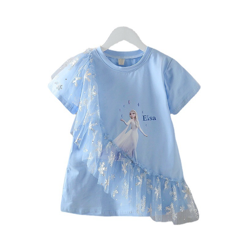 Princess Elsa Dress Anna Dress T-shirt Dress Summer Short Sleeve Ice and Snow Romance Cartoon Travel Mid length T-shirt
