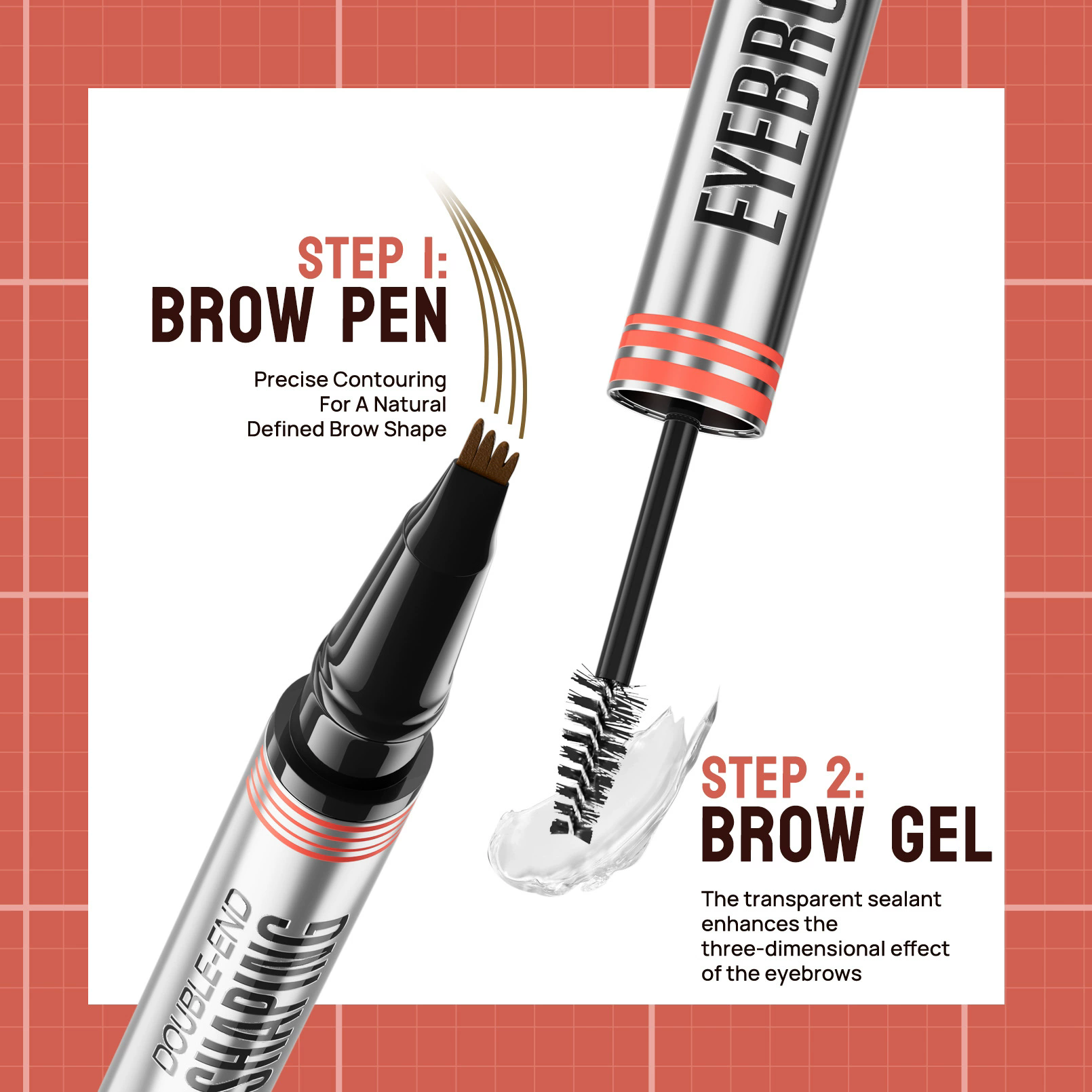 1PC Double-End Liquid Eyebrow Pencil 4-Tip Head Long Lasting Waterproof Sweat-Proof Quick Dry 2in1 Eyebrow Shaping Cream