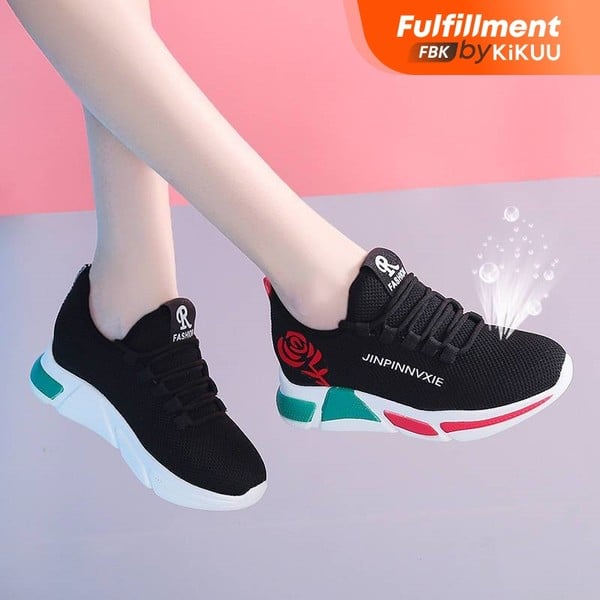s Female Spring and Summer New Air-permeable Mesh Shoes Baitie Mesh Red Thick-soled Leisure Sports Shoes
