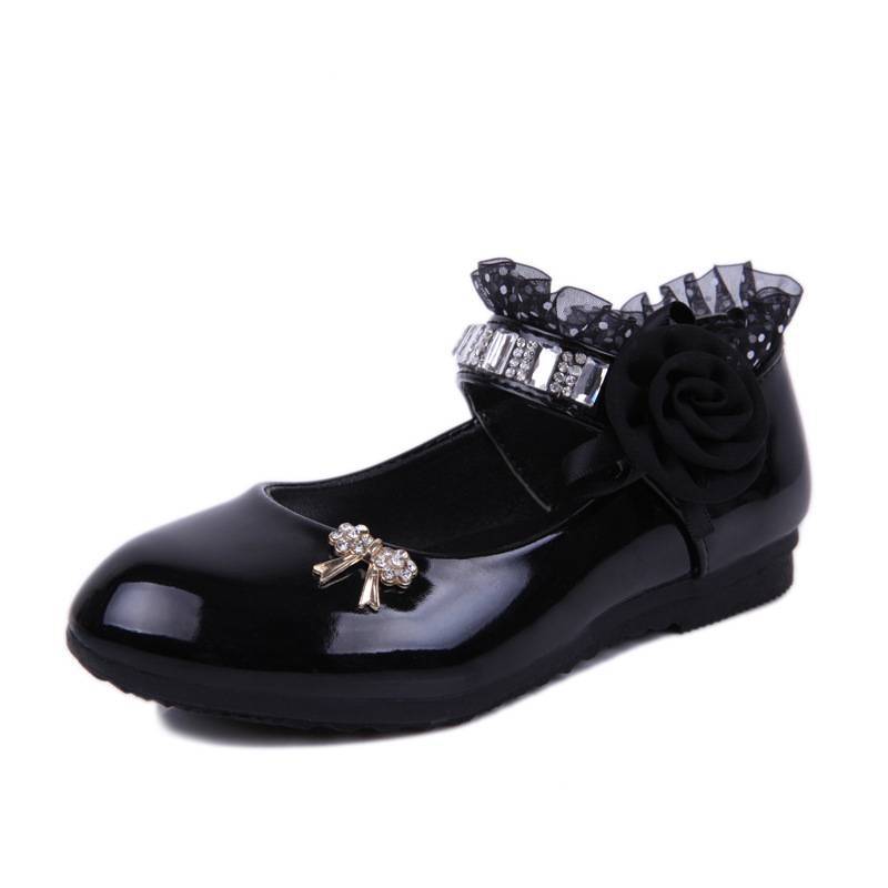 Autumn Bow Girls Leather Shoes Cute Fashion Floral Party Shoes Children Shoes