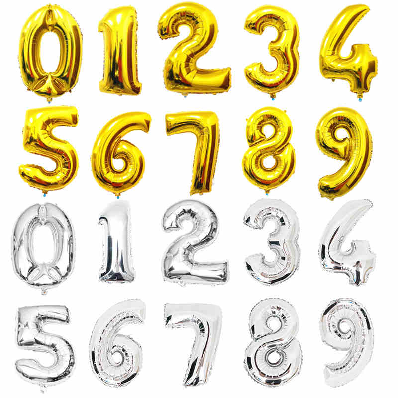 32 inches Gold Silver Number Foil Balloons Digit Helium Ballons Birthday Decorations Wedding Air Baloons
