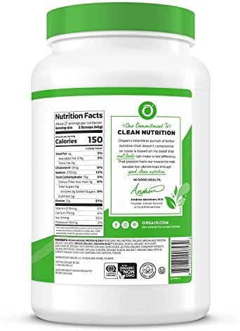 Orgain Organic Plant Based Protein Powder, Vanilla Bean, 2.74 lb