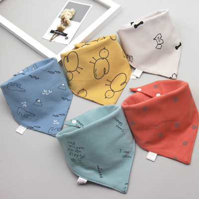 5 / Baby Bibs Triangle Double Cotton Bibs Cartoon Print Saliva Towel Baby Boys Girls Feeding Apron Cotton Bandana Bibs