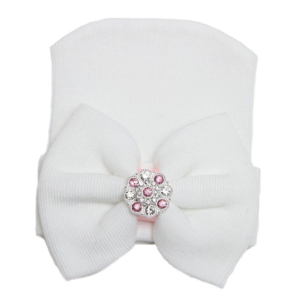 baby girl big bow, shiny diamond, pink knitted hat, newborn baby pullover hat
