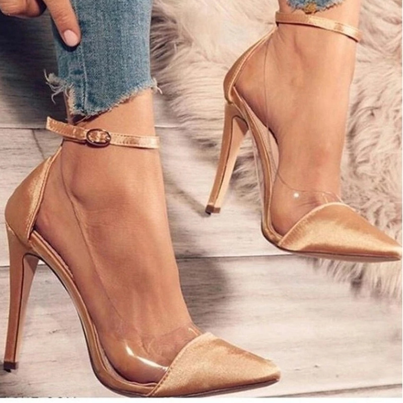 2023 European and American new style high heels pointed toe color matching belt buckle fashion ladies single shoes