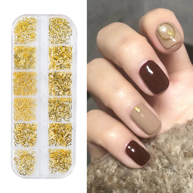 Nail Art New Japanese 12 Grid Nail Art Rivet Jewelry Set Alloy Solid Semicircle Patch