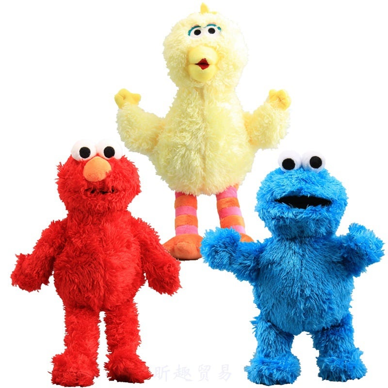 Sesame Street Elmo Cookie Monster with Plastic Eyes Soft Plush Toy Cartoon Fluffy Stuffed Dolls 33 CM Kids Gift