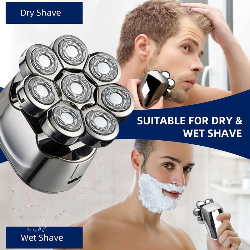 8 Heads Electric Shaver 8D Men Rechargeable Rotary Beard Razor Waterproof Wet Dry Portable Mini Shaving Machine for Bald