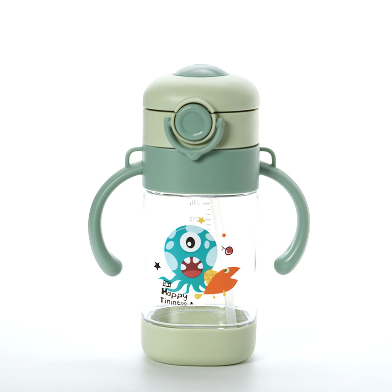 Children's bounce cup with square sling Baby dual-use learning to drink cup with handle baby learning to drink straw cup 360ML