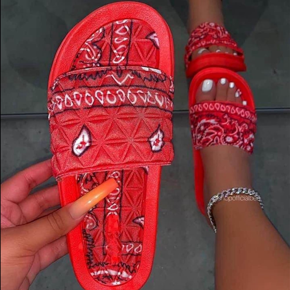 Summer large size soft bottom floral silk satin slippers female beach slippers