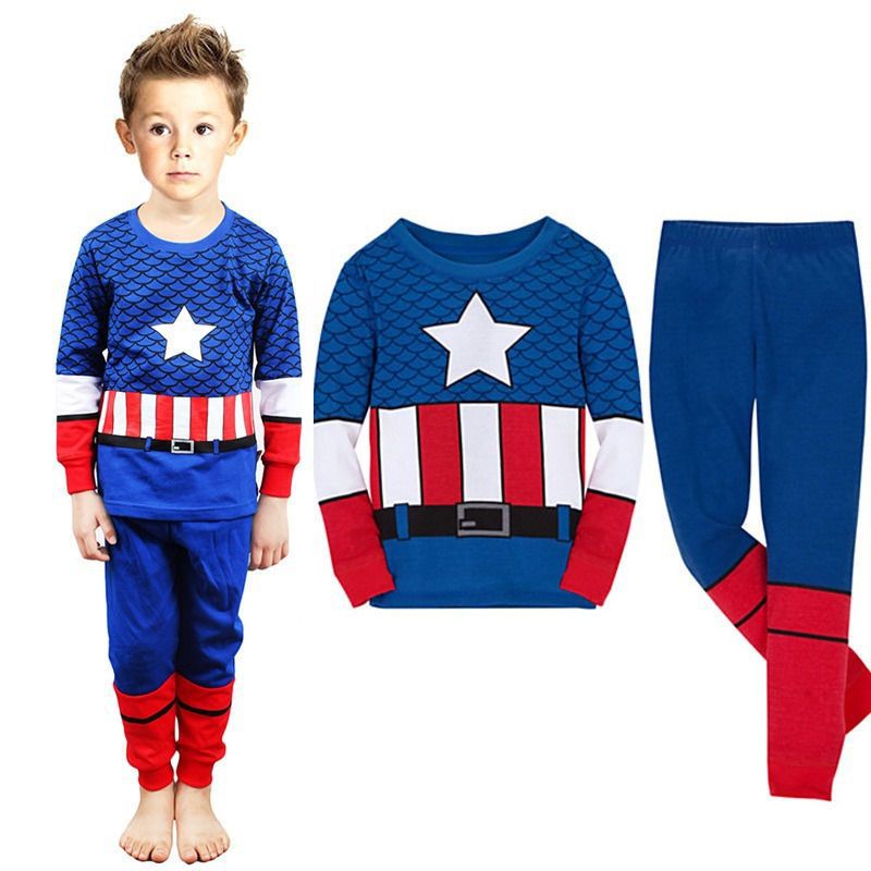 2-7 years old cotton pajamas Captain America Spider-Man Batman Superman suit Cartoon pajamas pajamas clothes