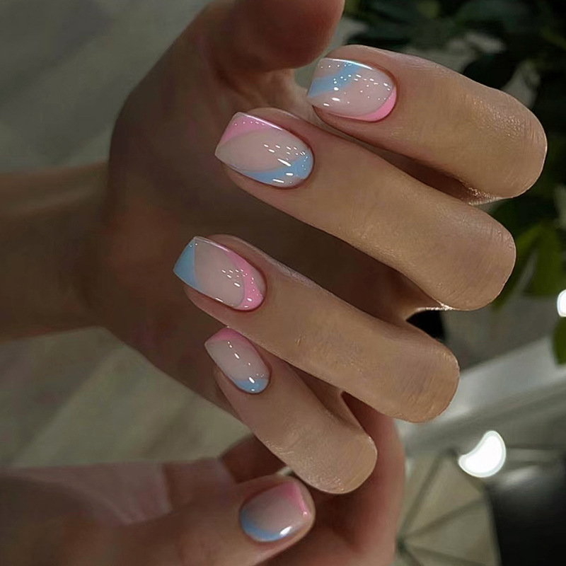 24PCS French Tip Press on Acrylic Nails with Designs Extra Long Coffin Reusable Adhesive False Nails Press-on