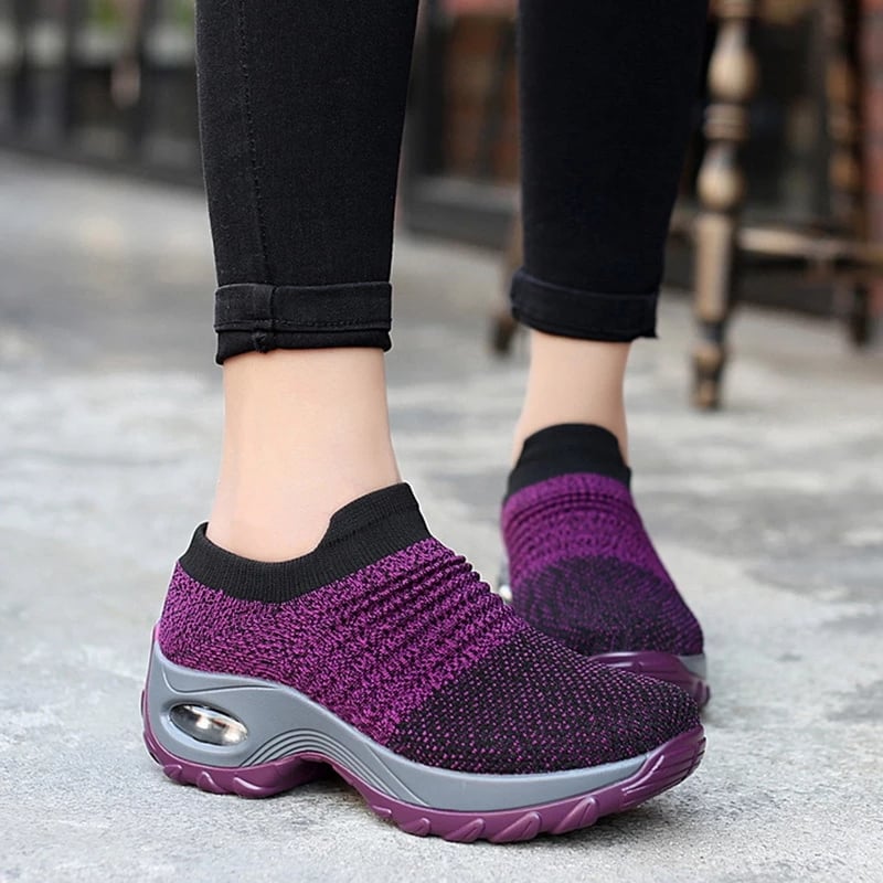 Women's Flying Woven Casual Air Cushioned Sneakers Comfortable Low Top Anti slip Walking Shoes