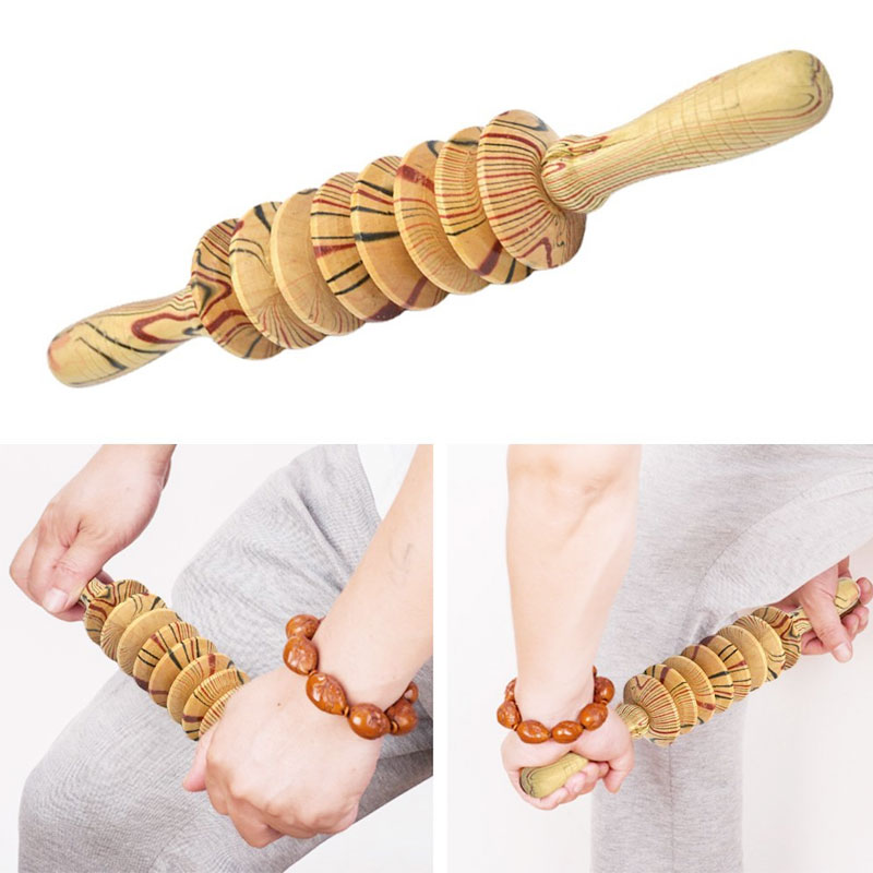 Wooden fitness roller sports injury gym body leg trigger point muscle roller stick massager health care