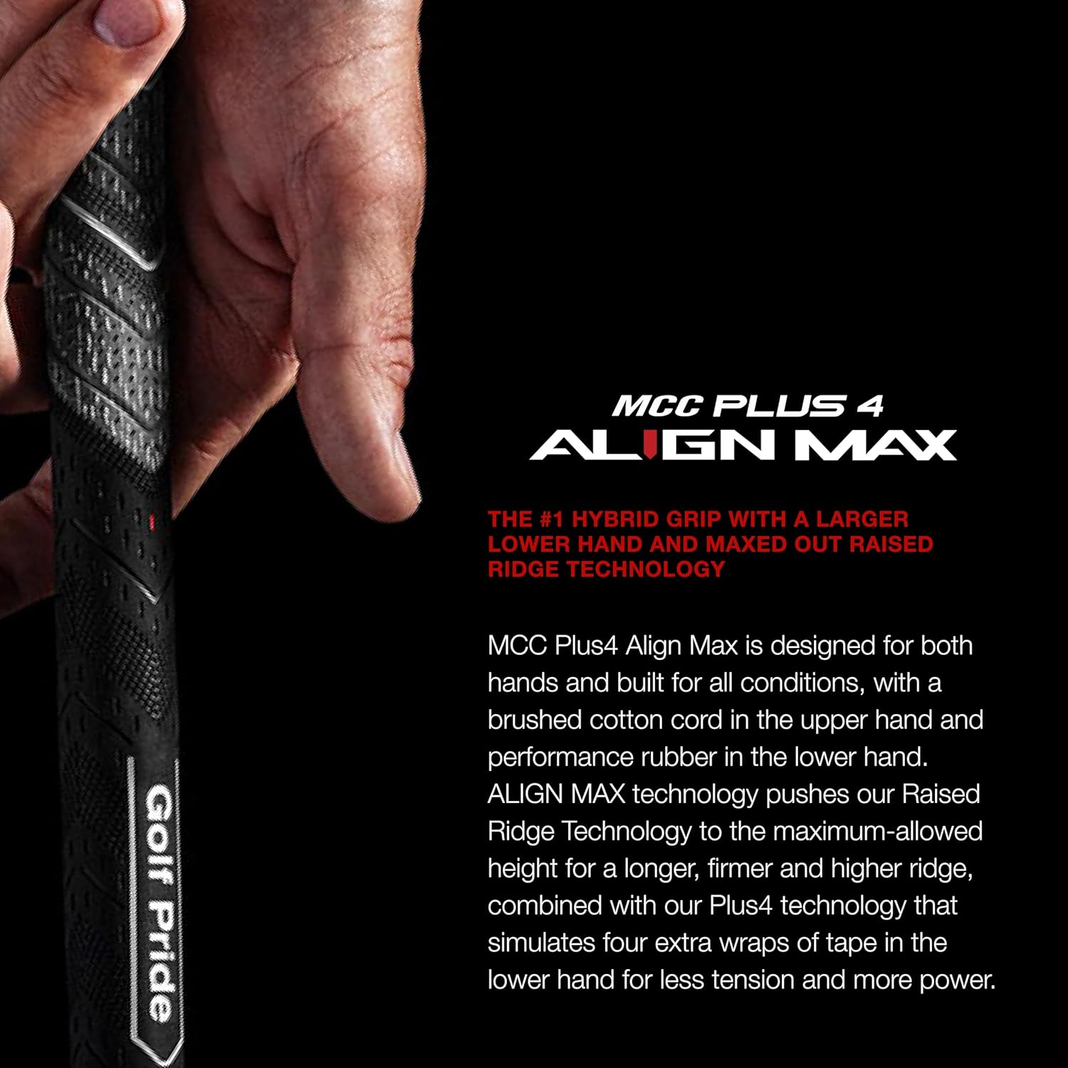 Golf Pride MCC Plus4 Align Max Golf Club Grip - Raised Ridge Technology in All-Weather Hybrid Grip - Brushed Cotton Cord & Pebbled Texture - Jumbo, St