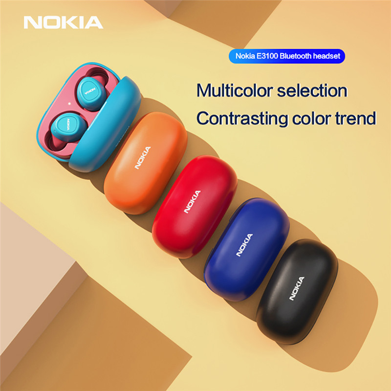 Nokia E3100 TWS Headphones Fone Auriculares Wireless Bluetooth Earphone HD Call 400mAh for Android IOS Red Orange Pink Headset
