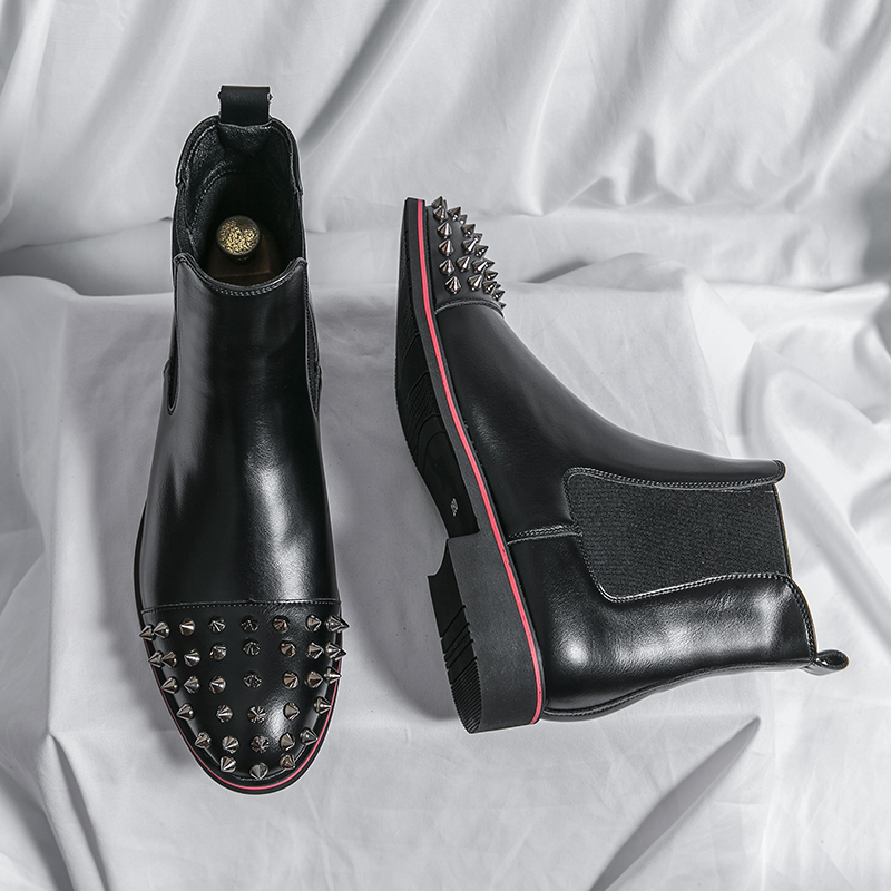 Rivets Safety Work Shoes For Men Chelsea Steel Head Leather Boots Male Fashion Ankle Boots Grace Cowboy Boots Pointed Horse Boot