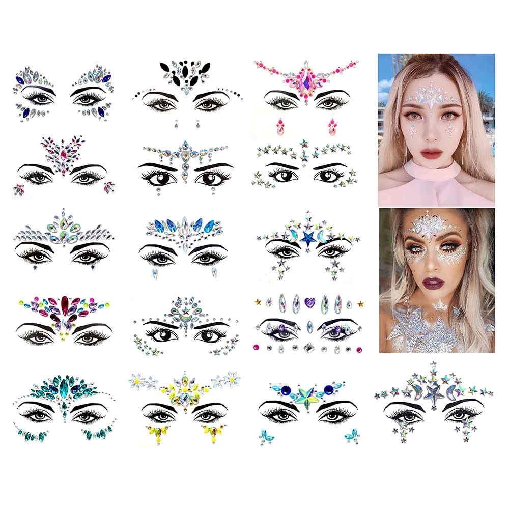 3D Sexy Face Tattoo Stickers Face Decoration Temporary Tattoos Glitter Fake Tattoo Rhinestones For Woman Party Face Jewels Tatoo