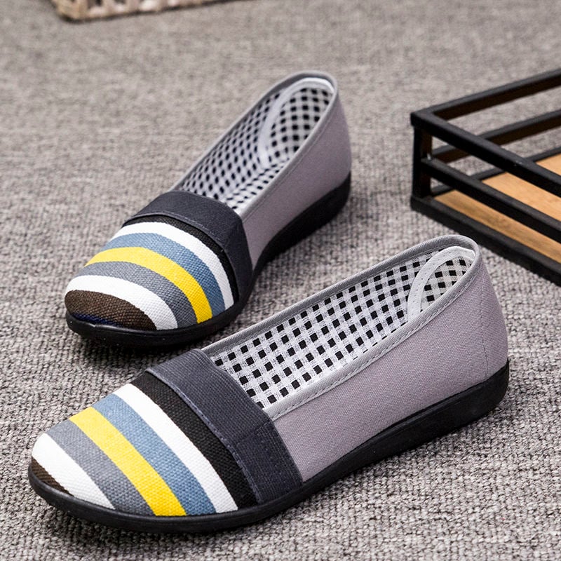 Women's Breathable Cloth Shoes Fashion stripe flat Casual shoes Female Comfortable non-slip single shoes Work shoes