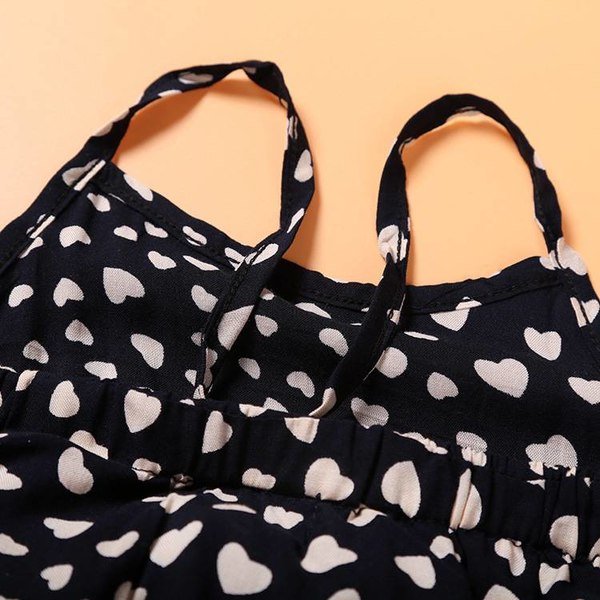 Hot-Selling Baby Kids Girls One-piece Sleeveless Heart Dots Bib Playsuit Jumpsuit T-shirt Pants Outfit Clothes 2-7Y