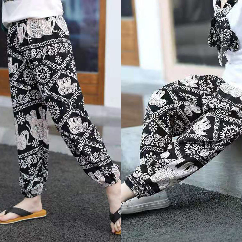 2 pairs of children's mosquito proof pants for boys and girls' summer thin long pants with ice silk binding feet Bloomers