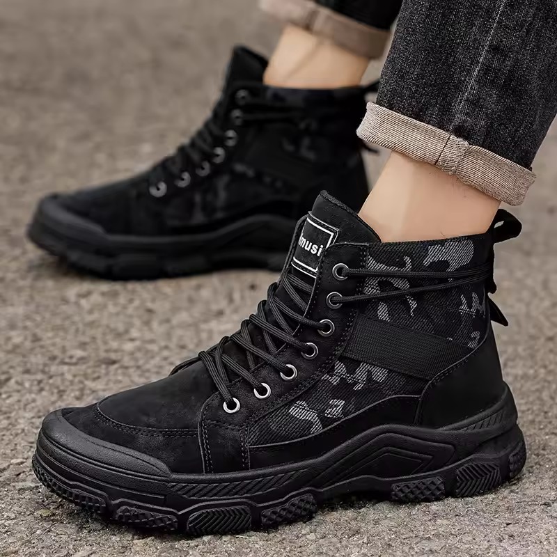 Fashion Men's Casual Ankle Boots Outdoor Walking Sneakerse Hiking Shoes Lace-up Leisure Boots Lightweight Breathable Work Boots