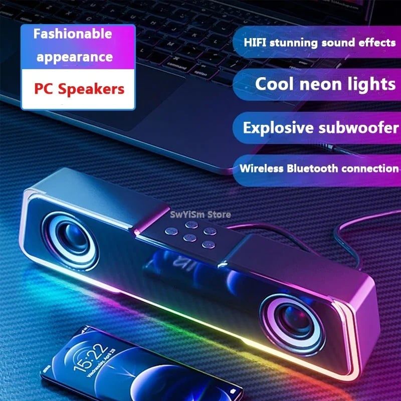 Fashion Colorful Lighting Desktop Computer Game Bluetooth Speaker For TV For Computer Caixa De Som Heavy Bass Home Theater Audio