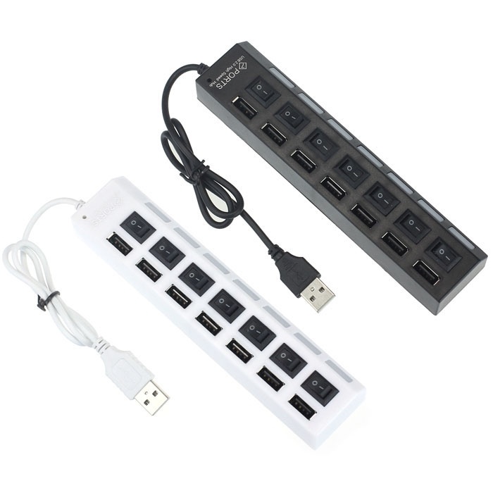 USB 2.0 Hi-Speed 7-Port Splitter Hub Adapter on/off Switch For PC Laptop