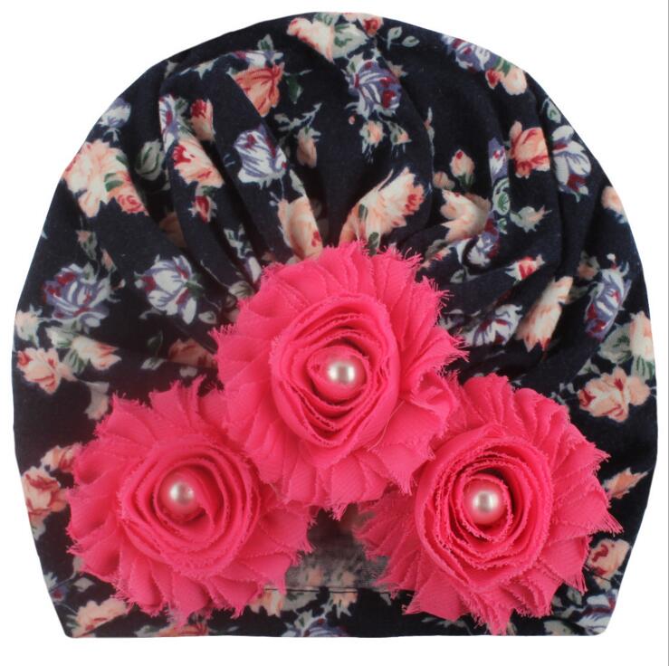 Amazon New Baby Soft Printed Children's Cap Sunflower Pearl Headgear Hats