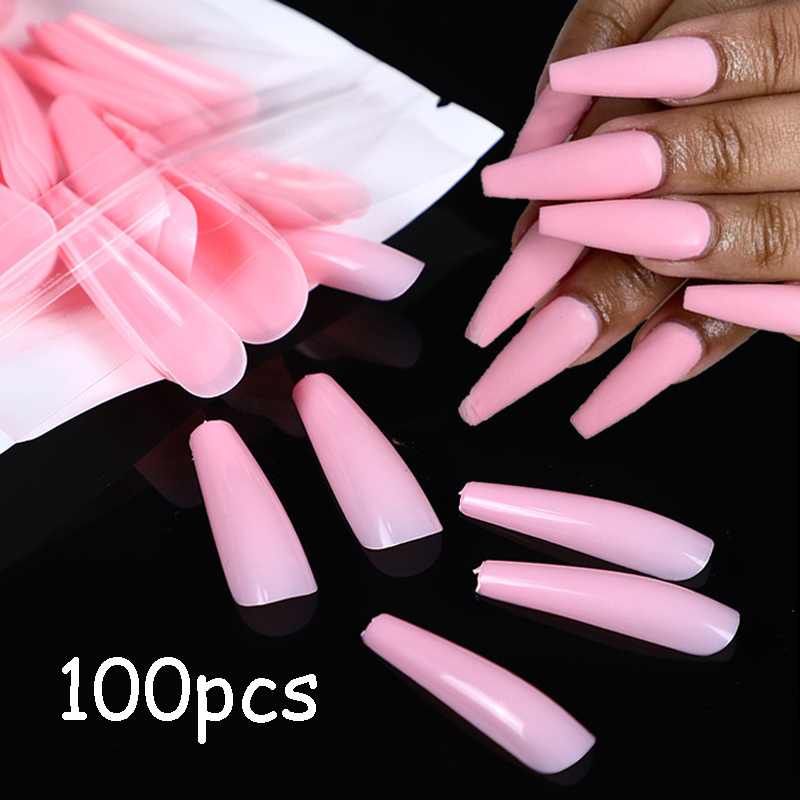 100Pcs Matte False Nail Long Ballerina Press on Full Cover Stiletto Fake Nails Extension Acrylic Manicure Natural Nail Art Tips