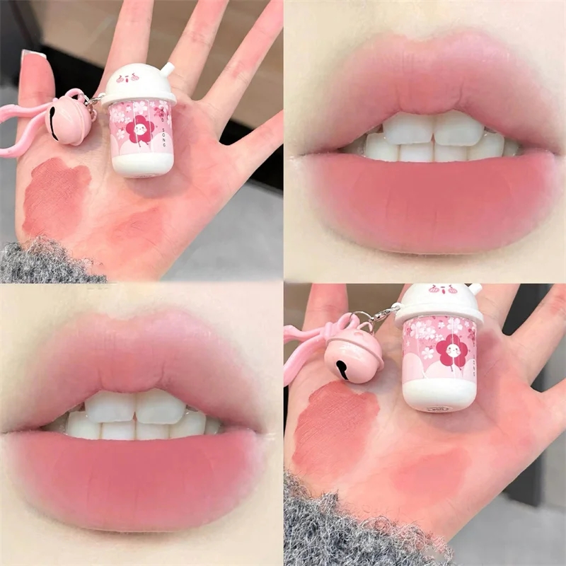 6 Colors Matte Lip Gloss Cute Lip Mud Velvet Grey Pink Keychain Lipstick Waterproof Long Lasting Lip Glaze Sexy Red Lip Gloss