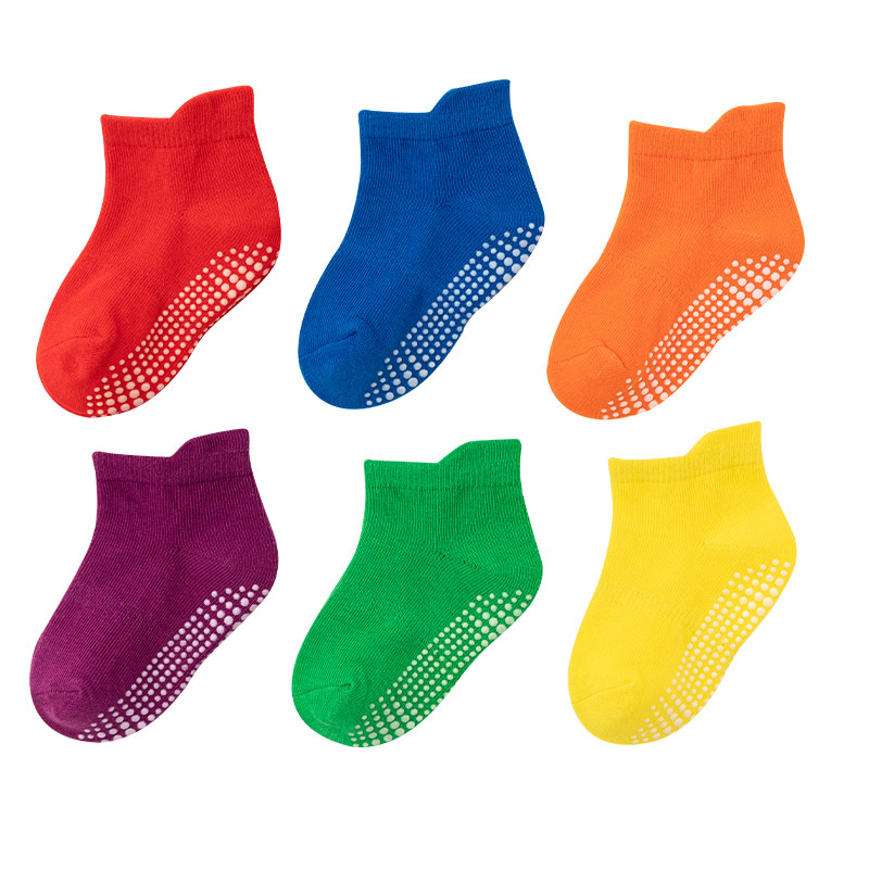 6 Pairs/ 0 to 7 Yrs Cotton Children's Anti-slip Boat Socks For Boys Girl Low Cut Floor Kid Sock With Rubber Grips Four Season