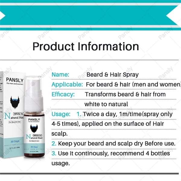 PANSLY Beard & Hair Restore To Natural Hair Color Spray for Unisex Herbal Cure White Gray Hair Treatment Tonic 20ml