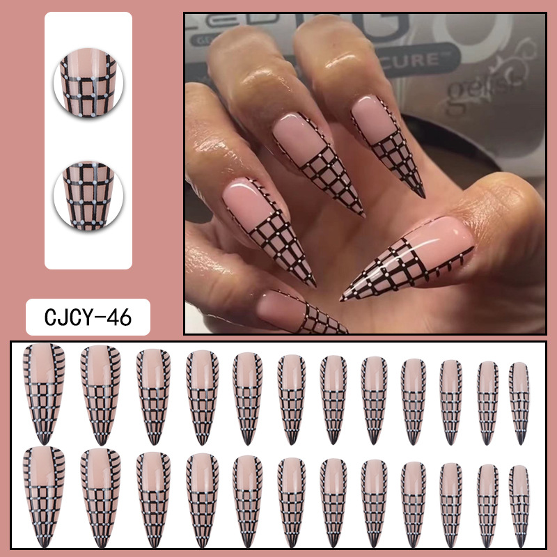24PCS Artificial False Press On Nail Tips Set for Decorated Short Fake Nails Art Fake Tip Full Cover Designed with Box Kit