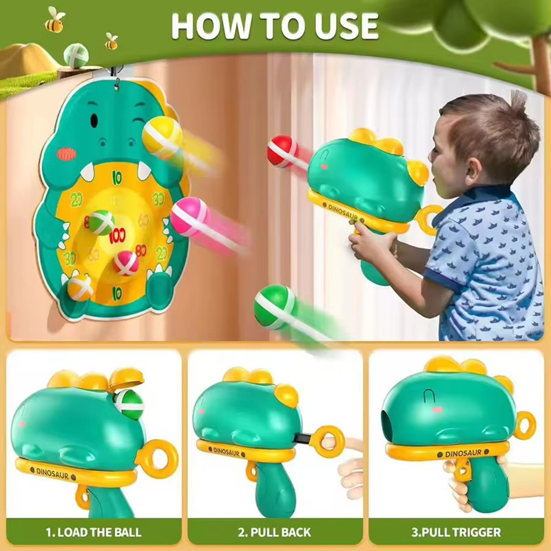 1 Set Catapult Target Dart Board Sport Softball Interactive Toys For Boys Girls Gift Kids Cartoon Dinosaur Sticky Ball Gun Toy