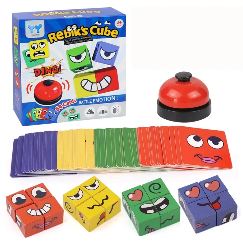 Puzzle Building Blocks Montessori Rubik's Cube Children's Face Changing Expressions Building Blocks Tabletop Games Toys