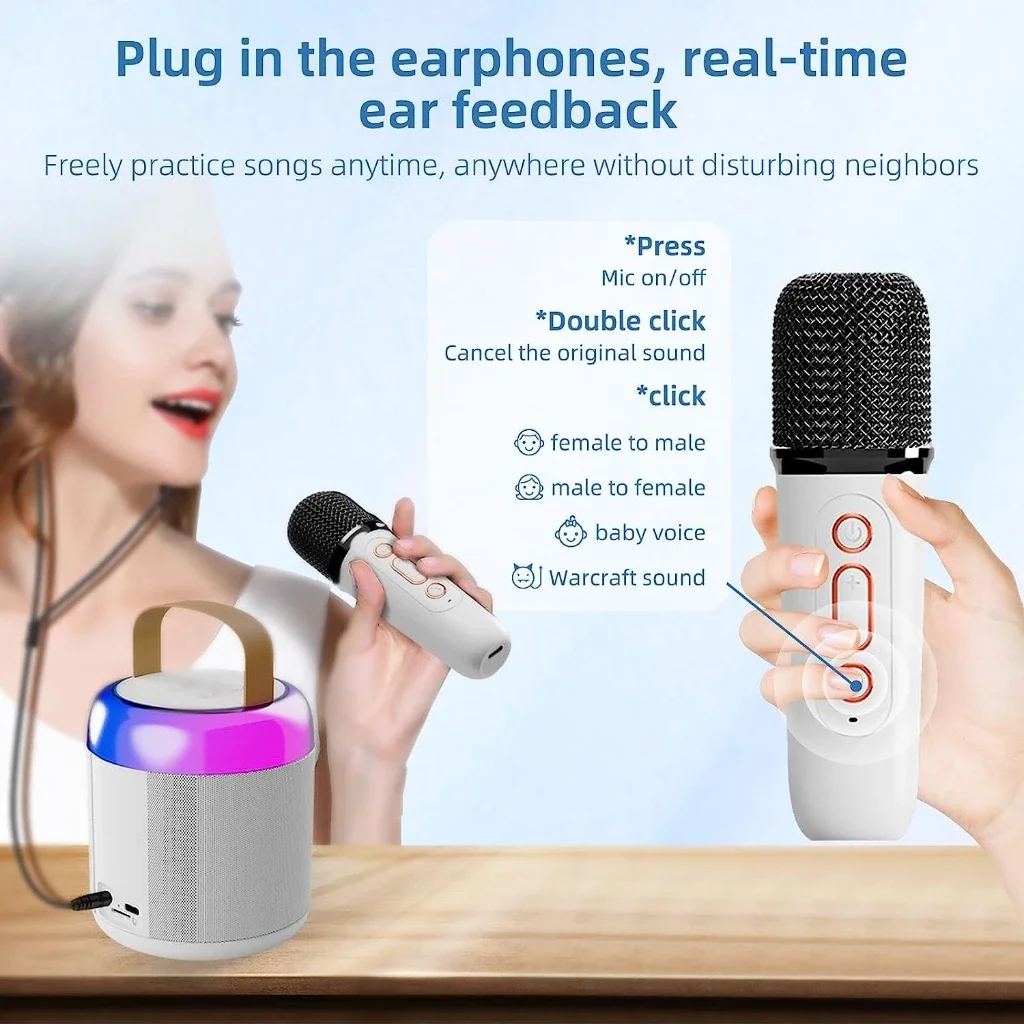 Bluetooth Wireless Portable Speaker Multi-function Karaoke Dual Microphone Music MP3 Player Karaoke Machine for Kids Adults