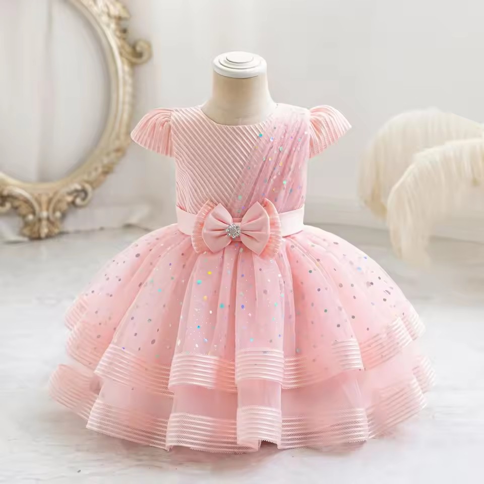 Sparkling Baby Girls Princess Dress Striped Summer Christmas Wedding Ball Gown for Birthday Party Costume 6M-4 Years