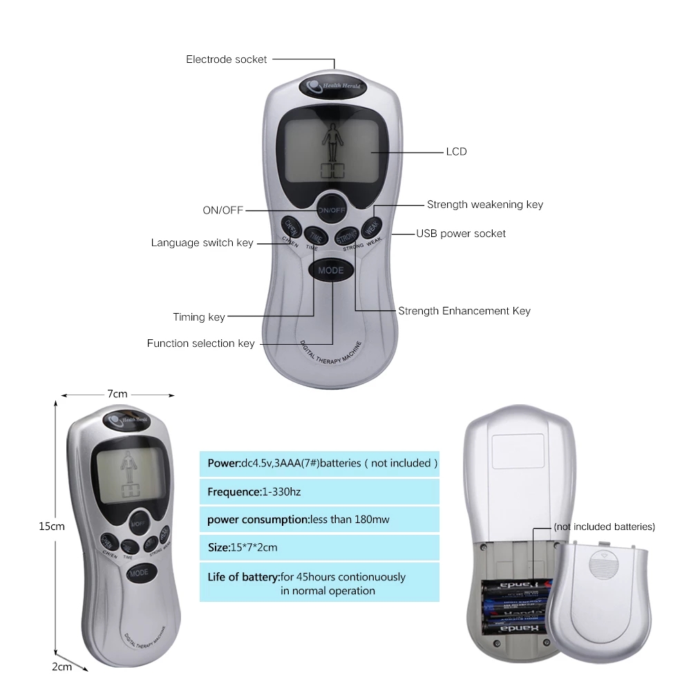 Electric TENS Unit Digital Therapy Machine Electrodes Massage Device EMS Muscle Stimulator Massager for Full Body Health care