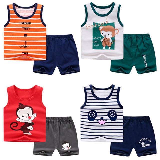 Children's Vest Suit 1-6 Years Old Kids Clothes Girls Pink Dinosaur Suit Summer Sleeveless T Shirt shorts Boys Tracksuit Outfits
