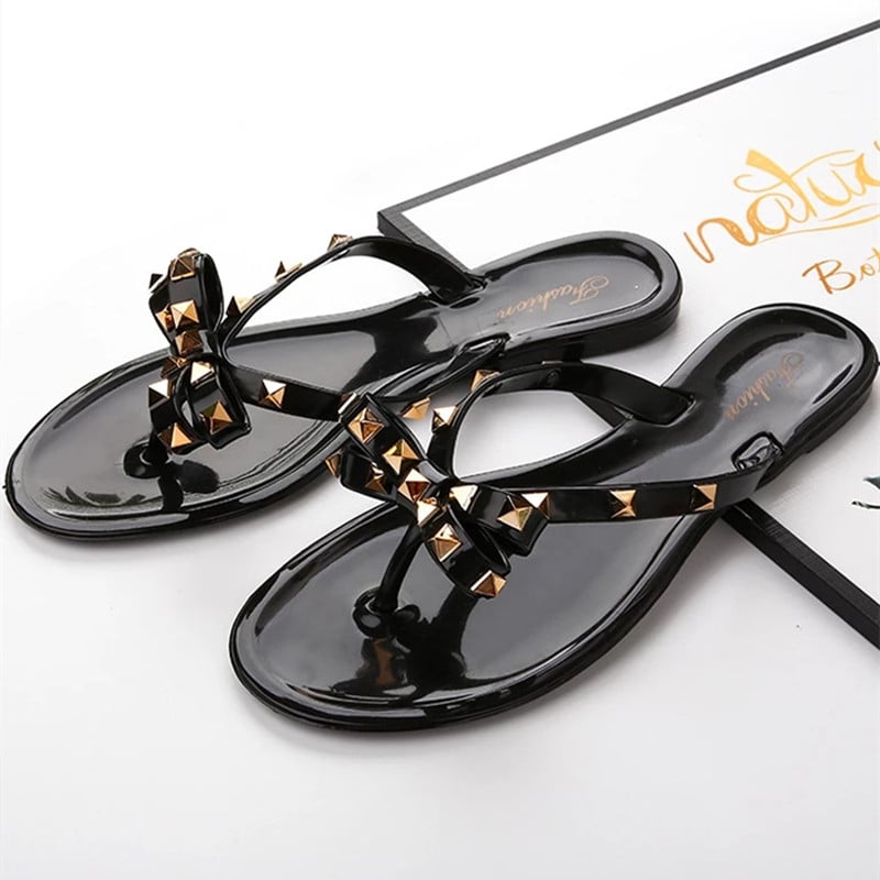 new rivet bow sandals and slippers summer crystal shoes outdoor flip flops