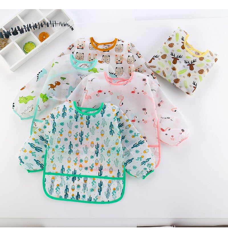 Baby Bibs New Cute Kids Baby Products Toddler Waterproof Long Sleeve Art Blouse Feeding Bib Apron