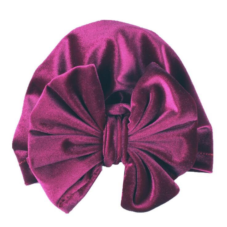 Gold Velvet Bow Indian Hat Bandanas Baby Girls Kids Turban Headband Hair Head Bands Wrap Accessories For Children Cap Headwrap